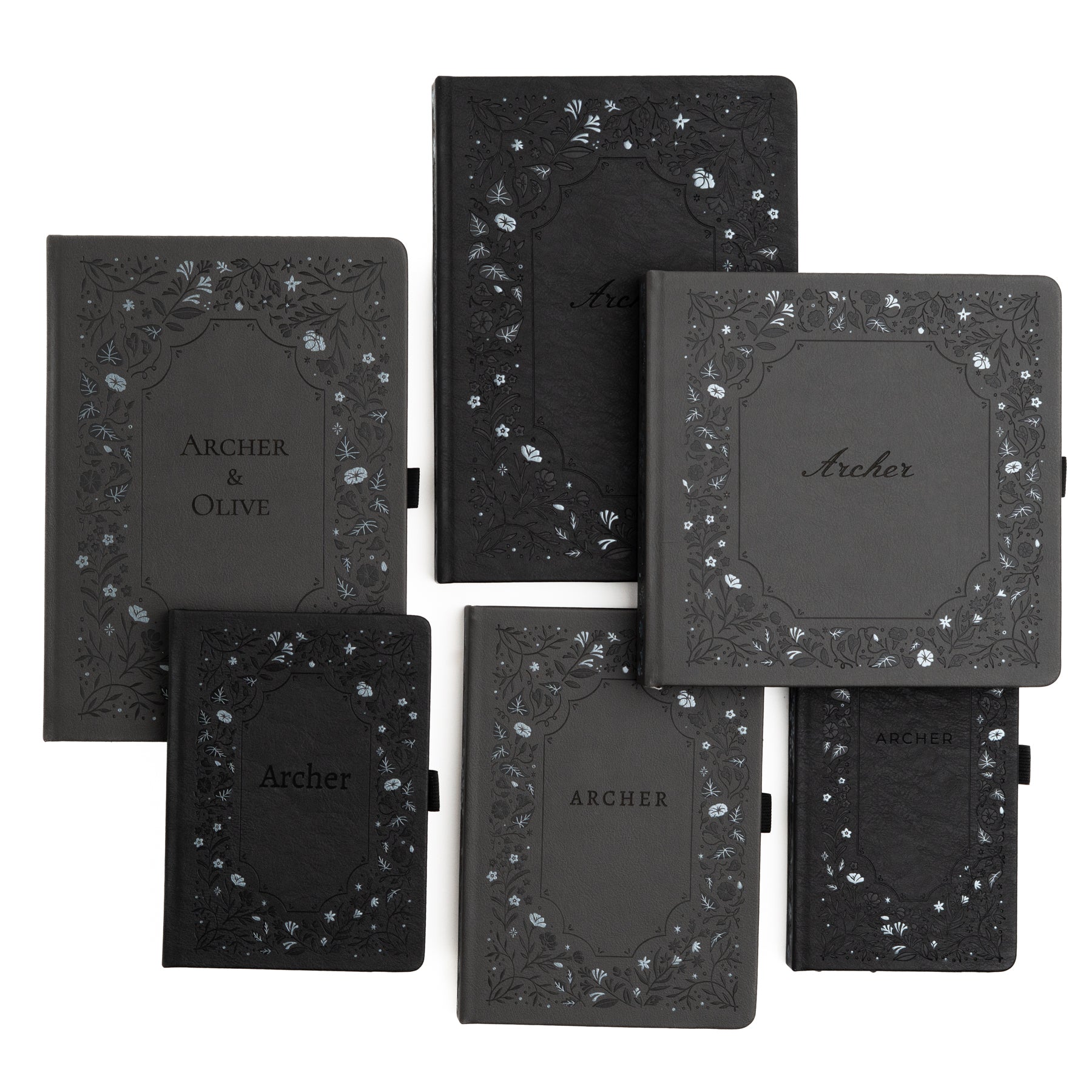 A5 Midnight Floral in Gray: Dot Grid Notebook