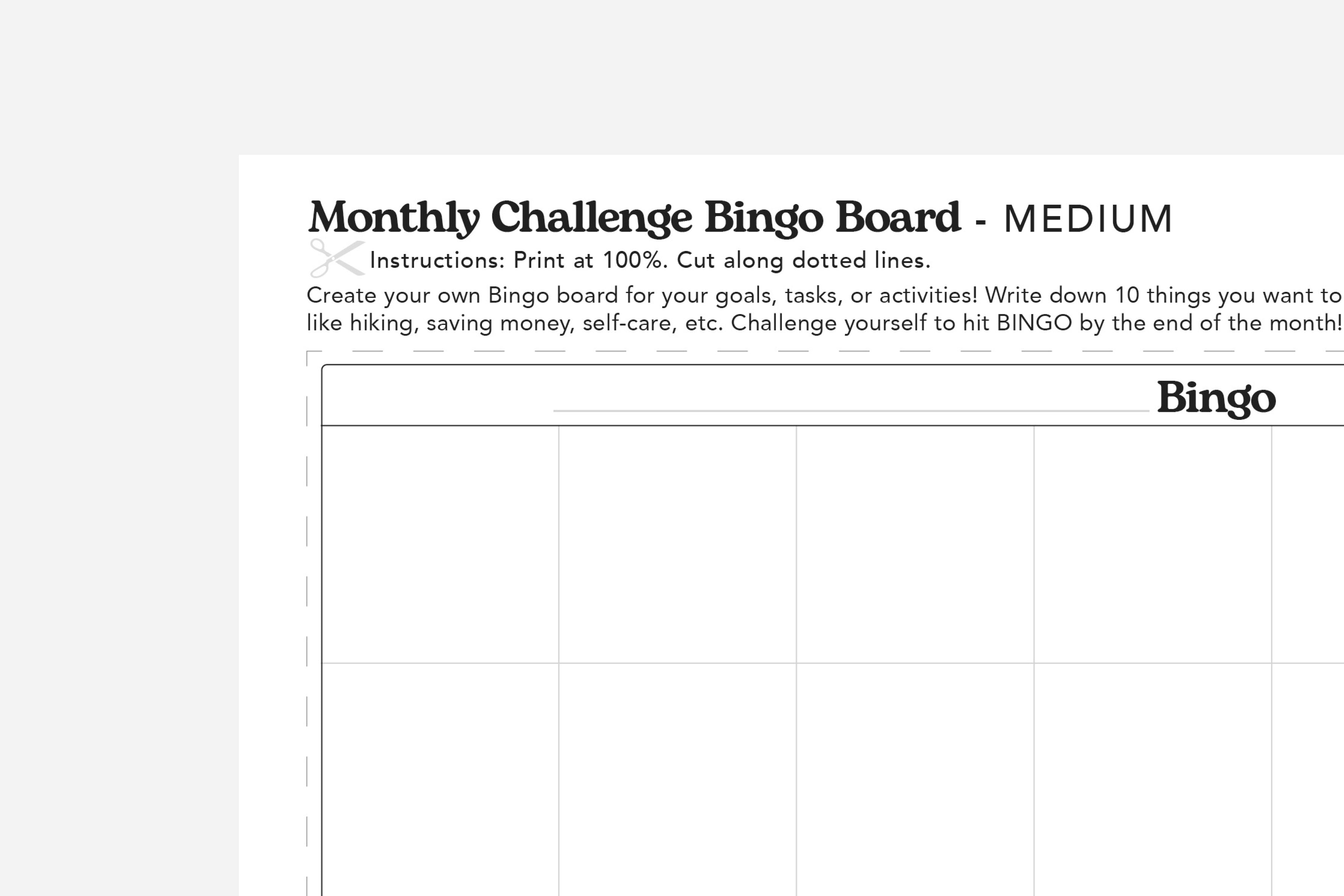 Bingo Board Printable Template