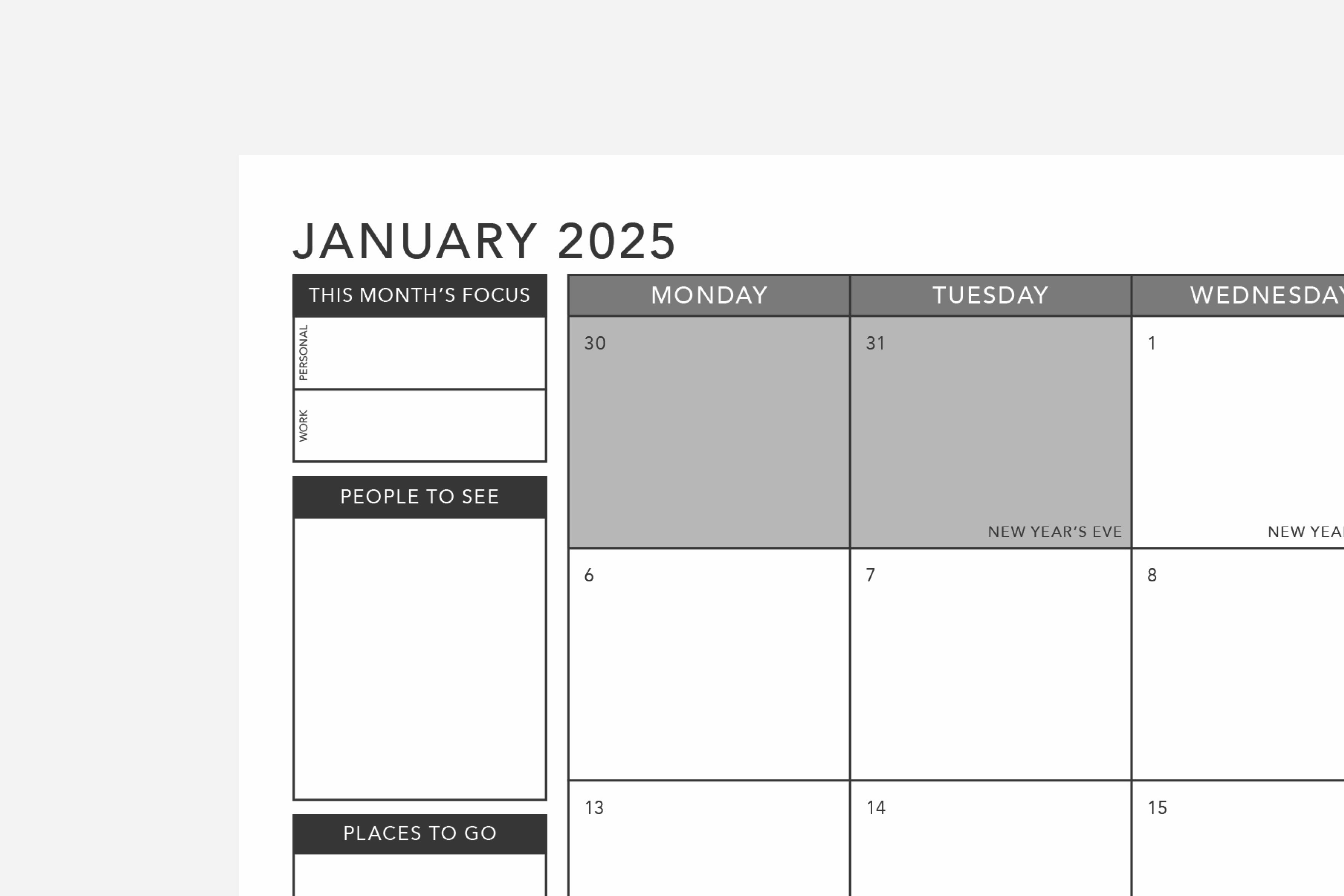 Dated Monthly Printable Calendar
