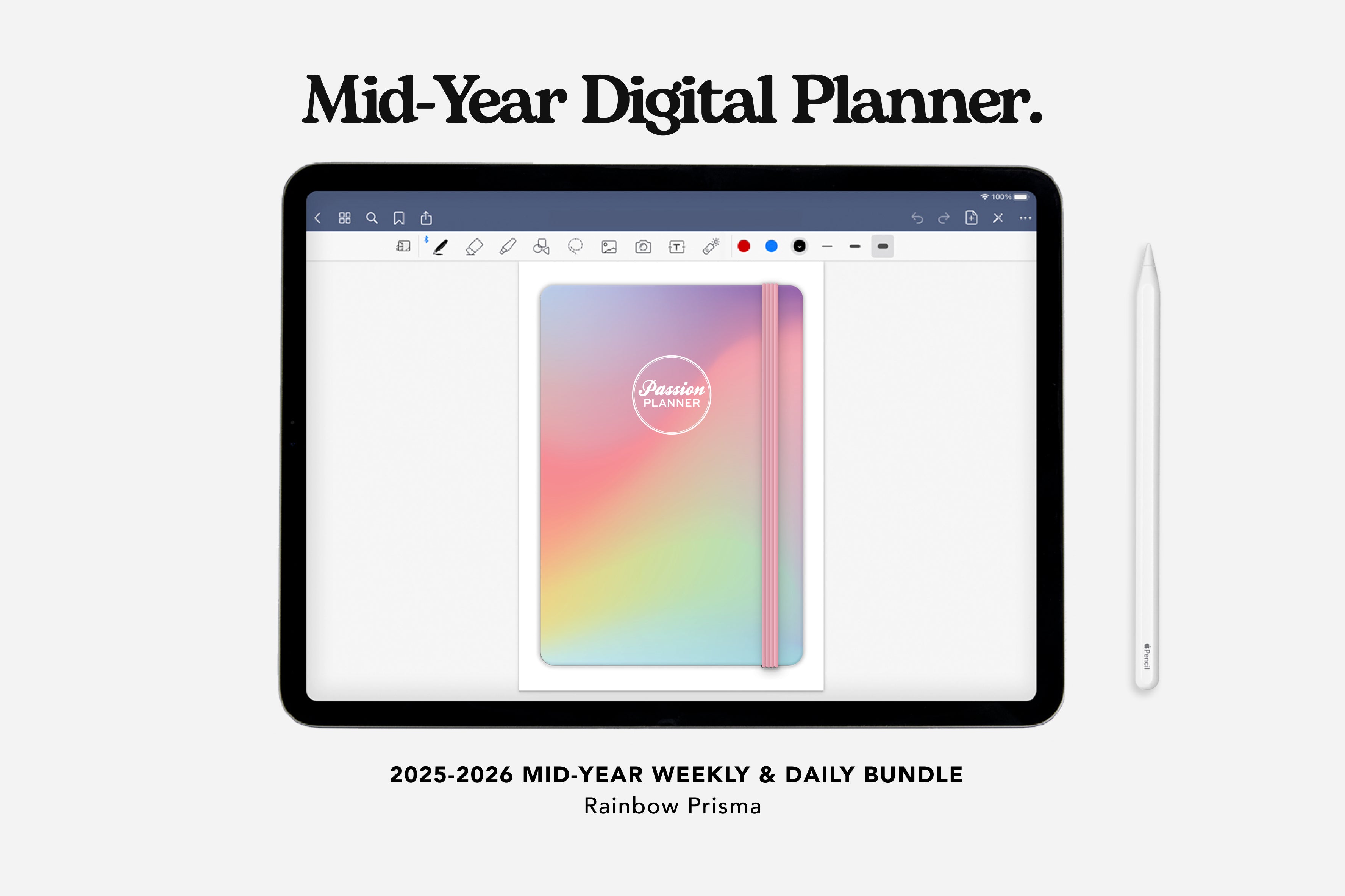 Digital Mid-Year Planner - 2025-2026 Weekly & Daily - Rainbow Prisma Bundle