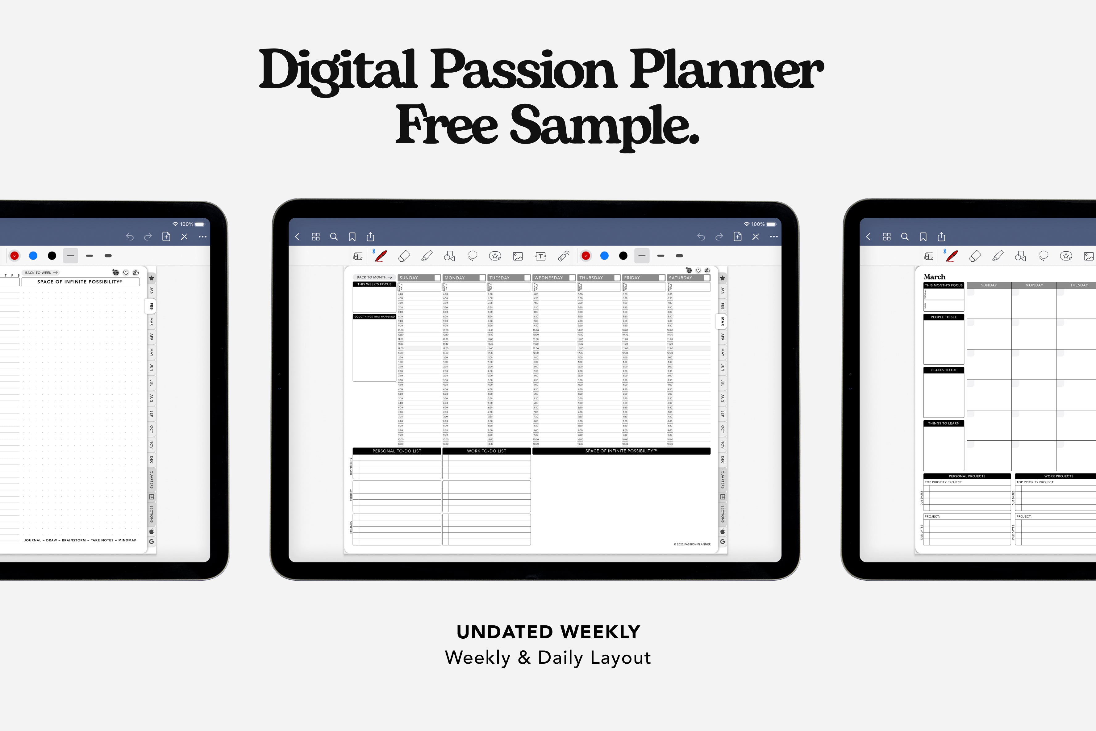 Free Digital Planner Sample - Undated Weekly & Daily