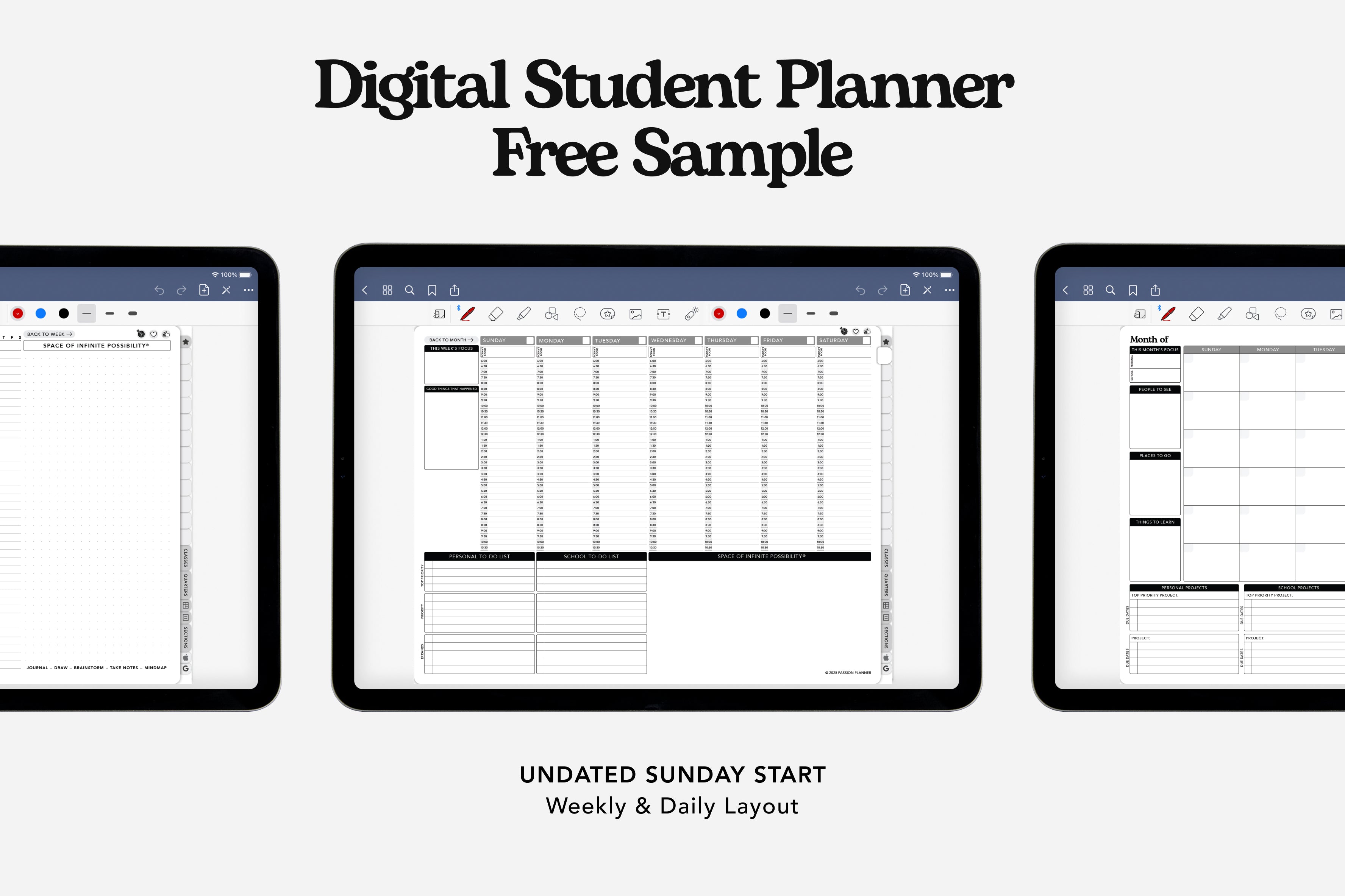 Free Digital Student Planner Sample - Undated Weekly & Daily - Sunday Start