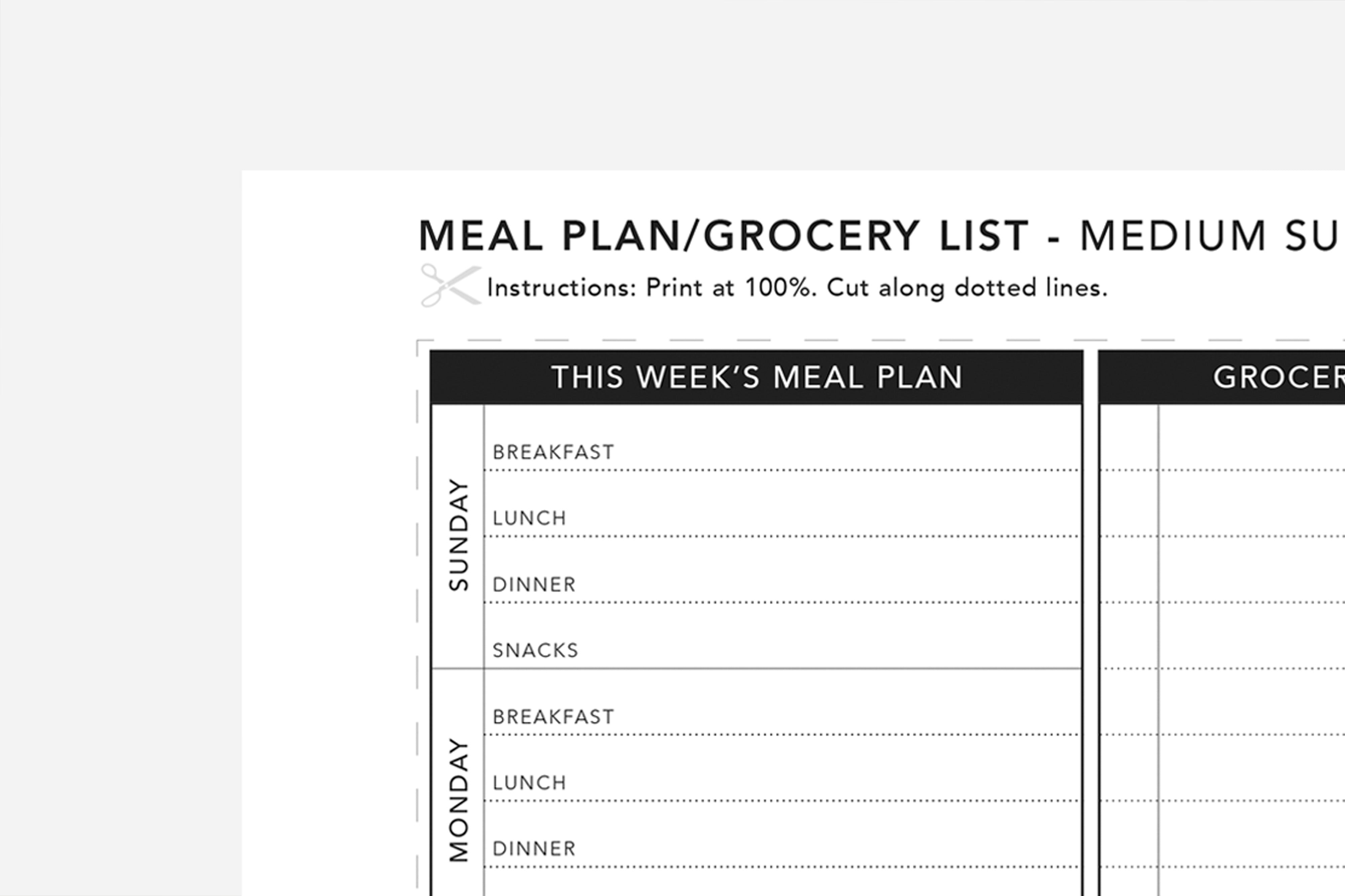 Meal Plan and Grocery List 1 Meal Plan and Grocery List