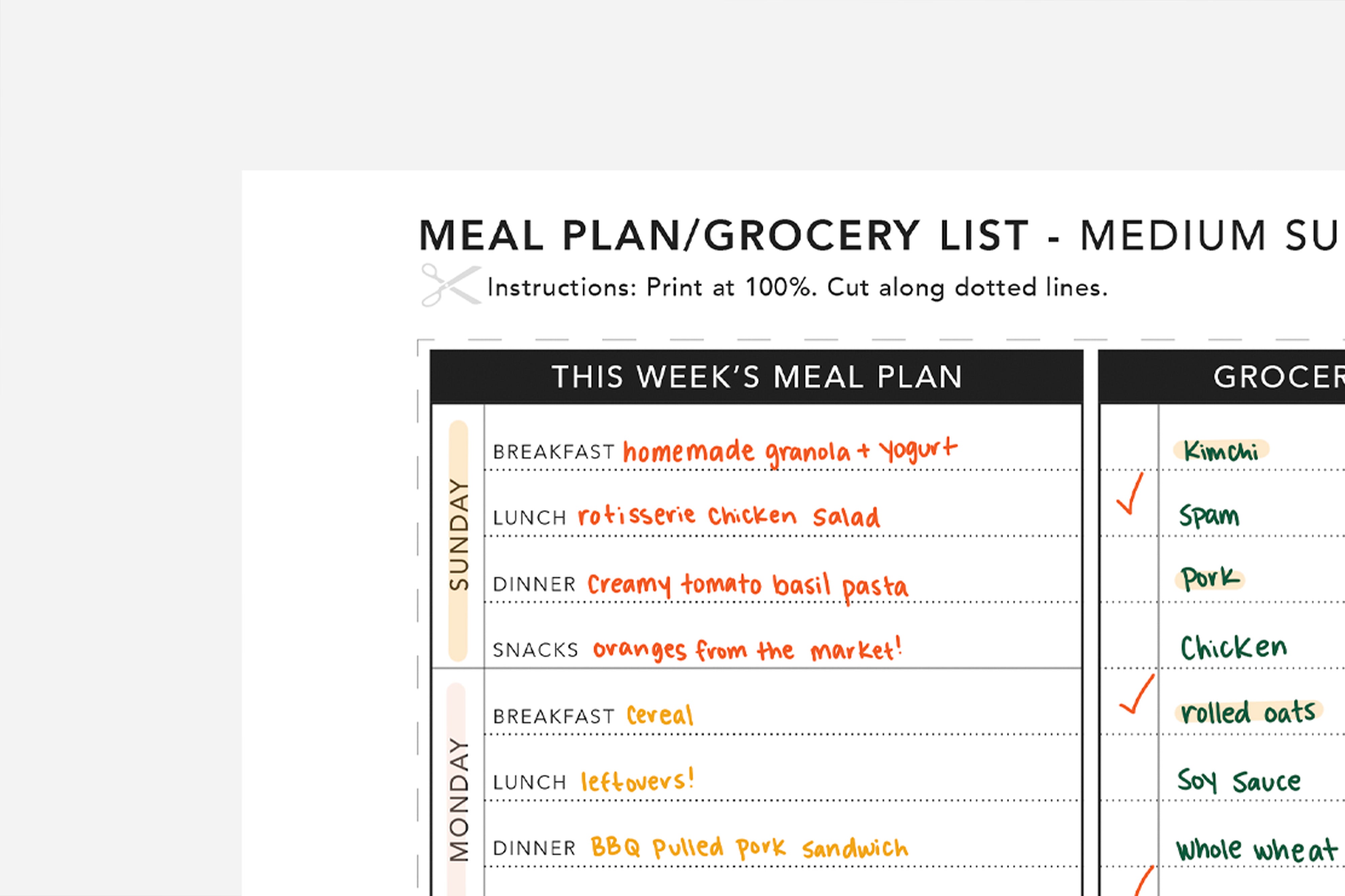 Meal Plan and Grocery List 2 Meal Plan and Grocery List