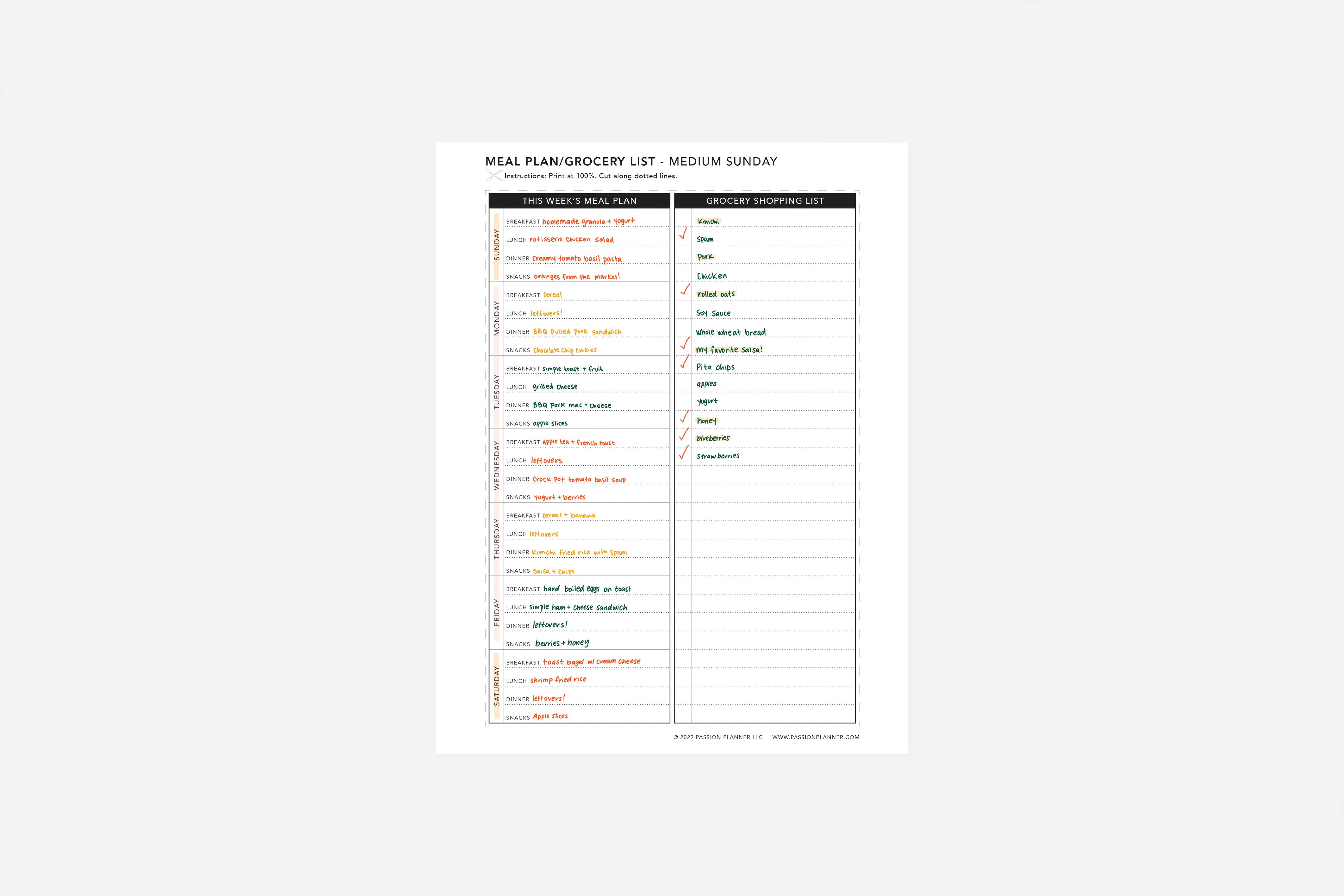 Meal Plan and Grocery List 4 Meal Plan and Grocery List
