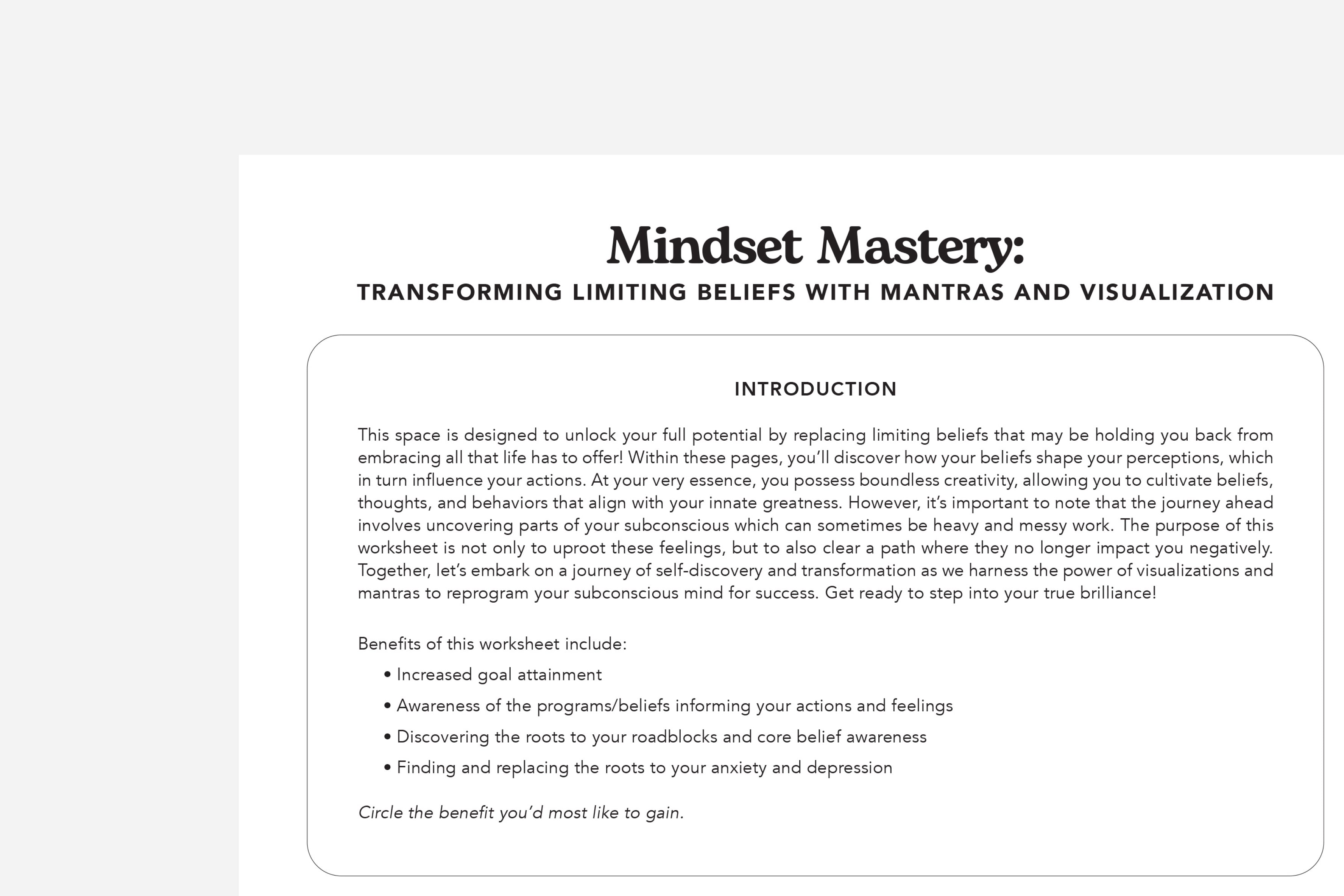 Mindset Mastery Worksheet: Transforming Limiting Beliefs