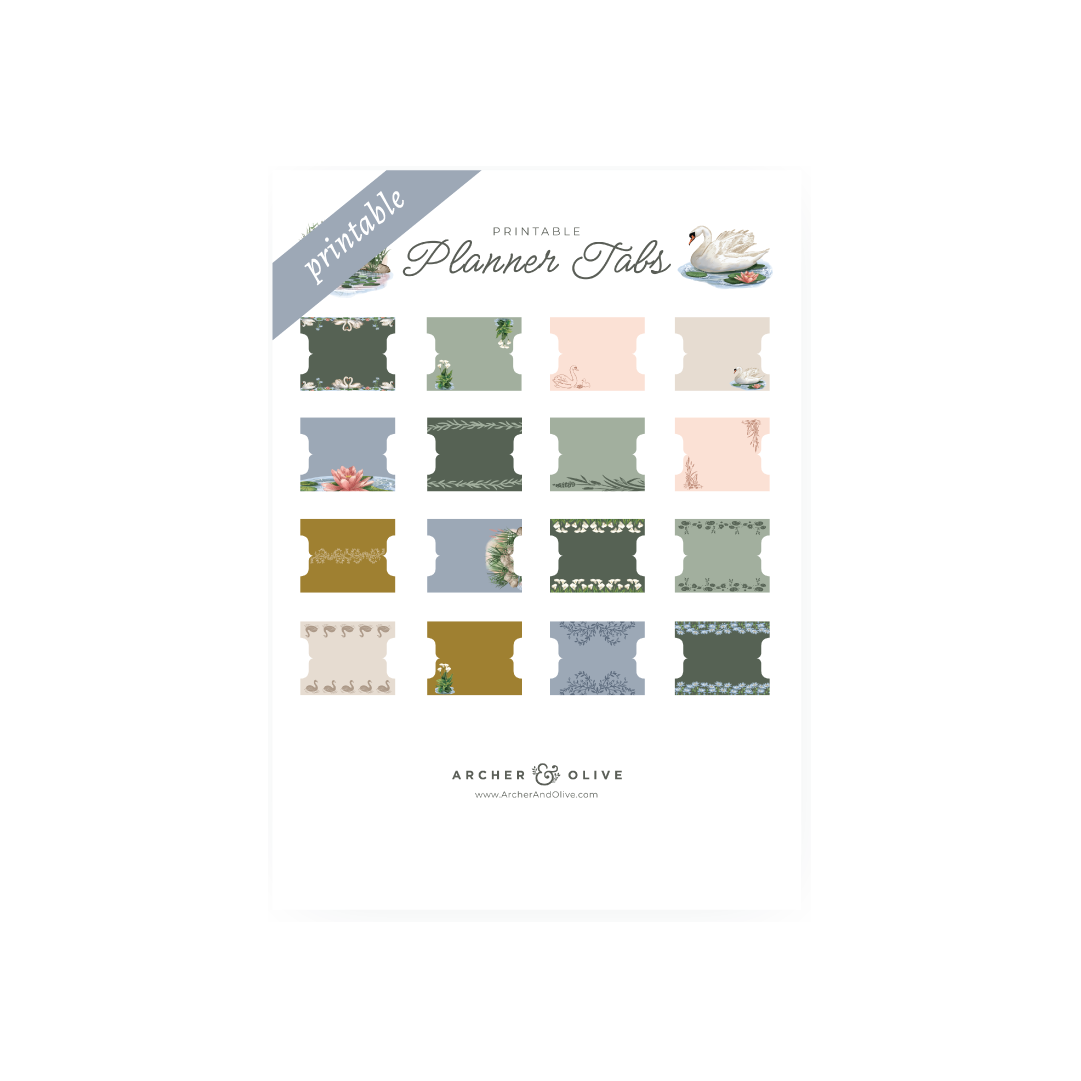 Swan Pond: Printable Planner Tabs 1 Swan Pond: Printable Planner Tabs