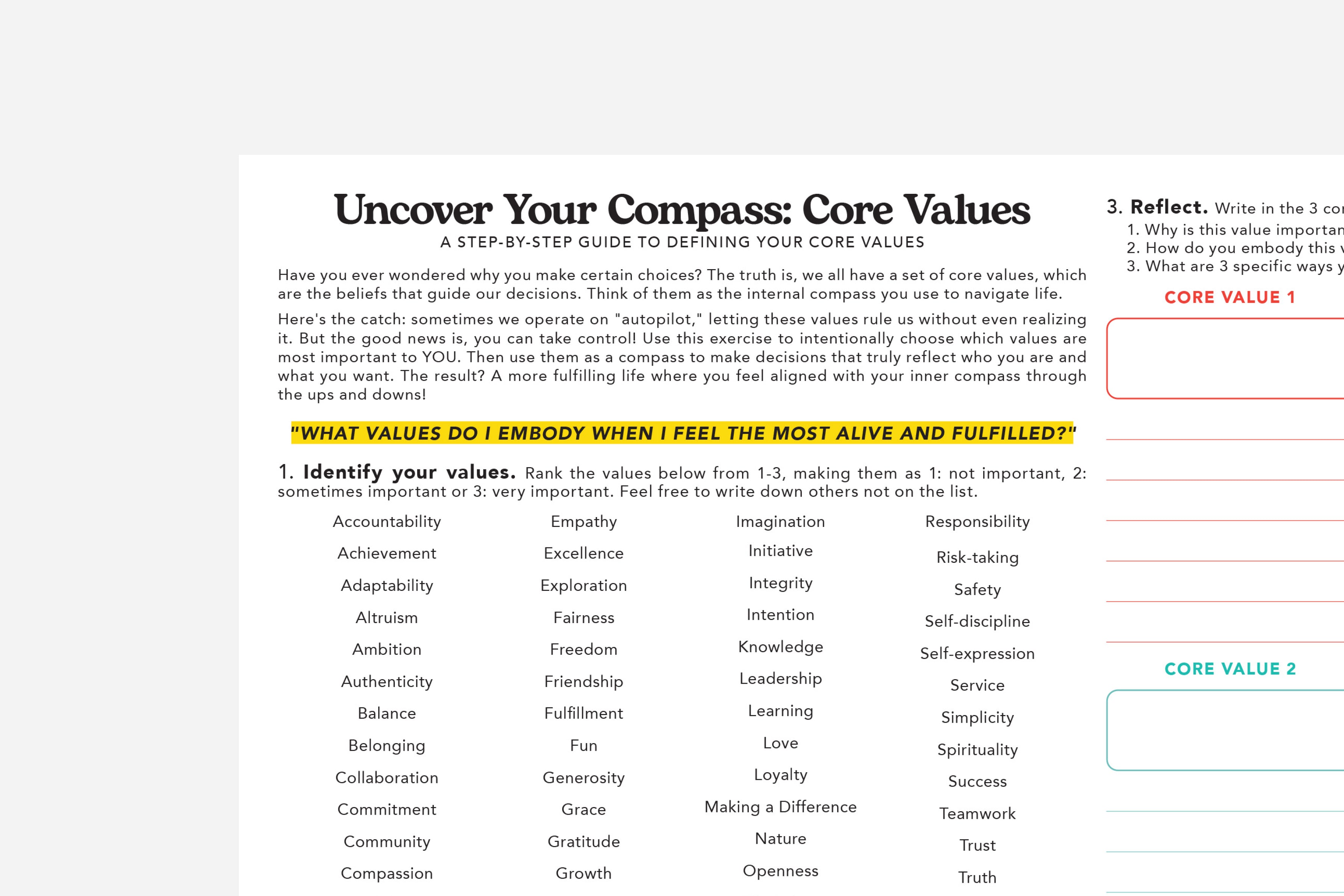 Uncover Your Compass: Core Values Worksheet