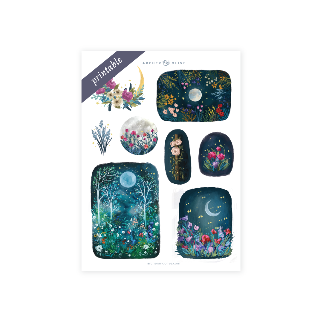 Moonlit Garden Printable Stickers