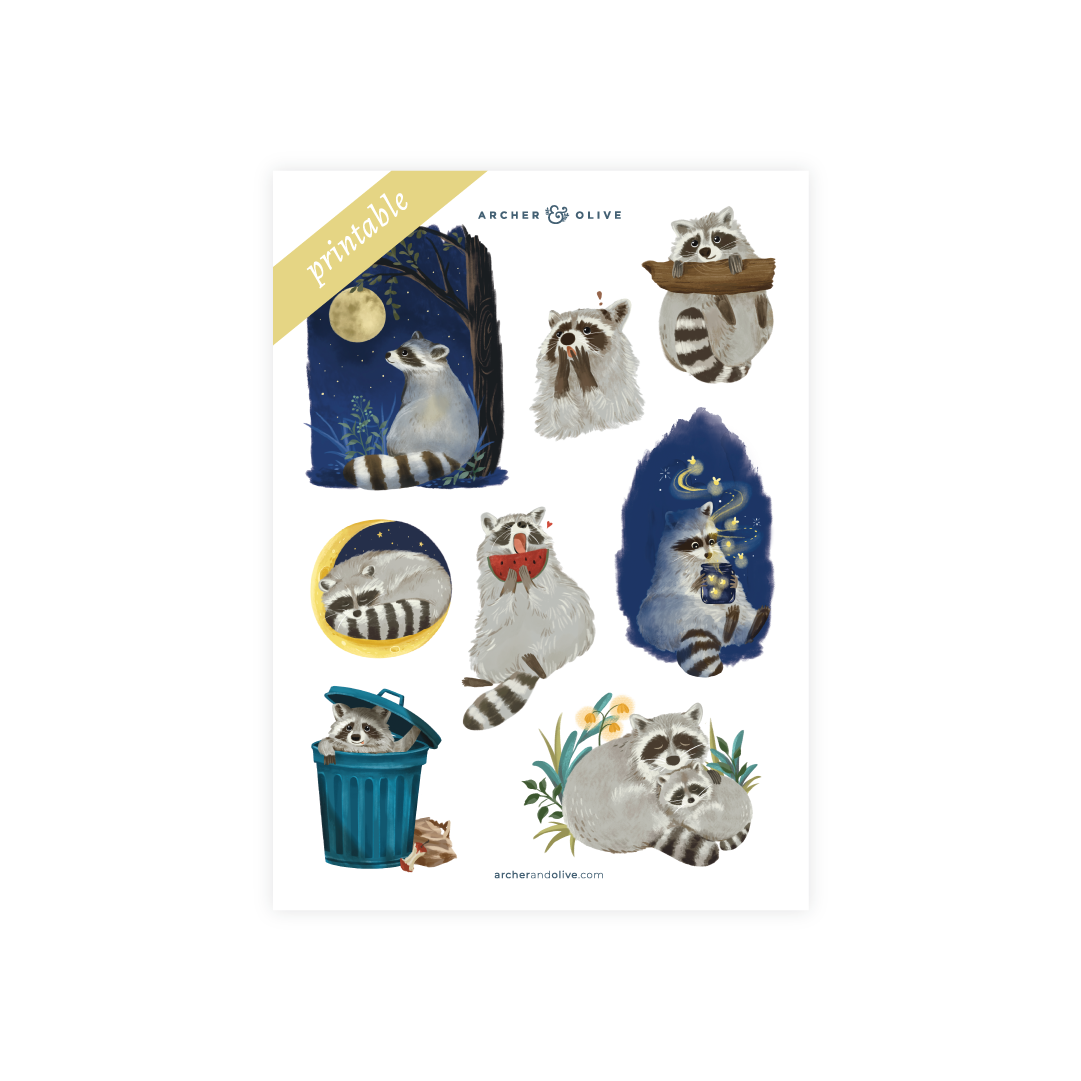 Radiant Raccoon Printable Stickers