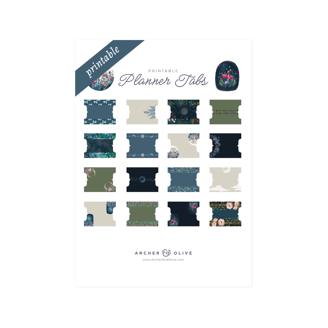 Moonlit Garden Printable Planner Tabs