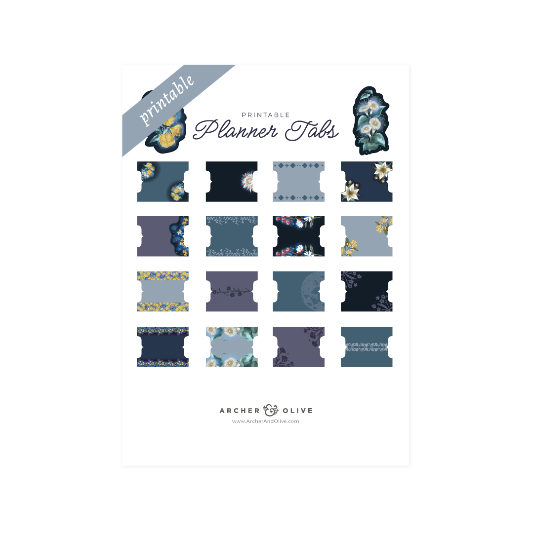 Midnight Floral Printable Planner Tabs
